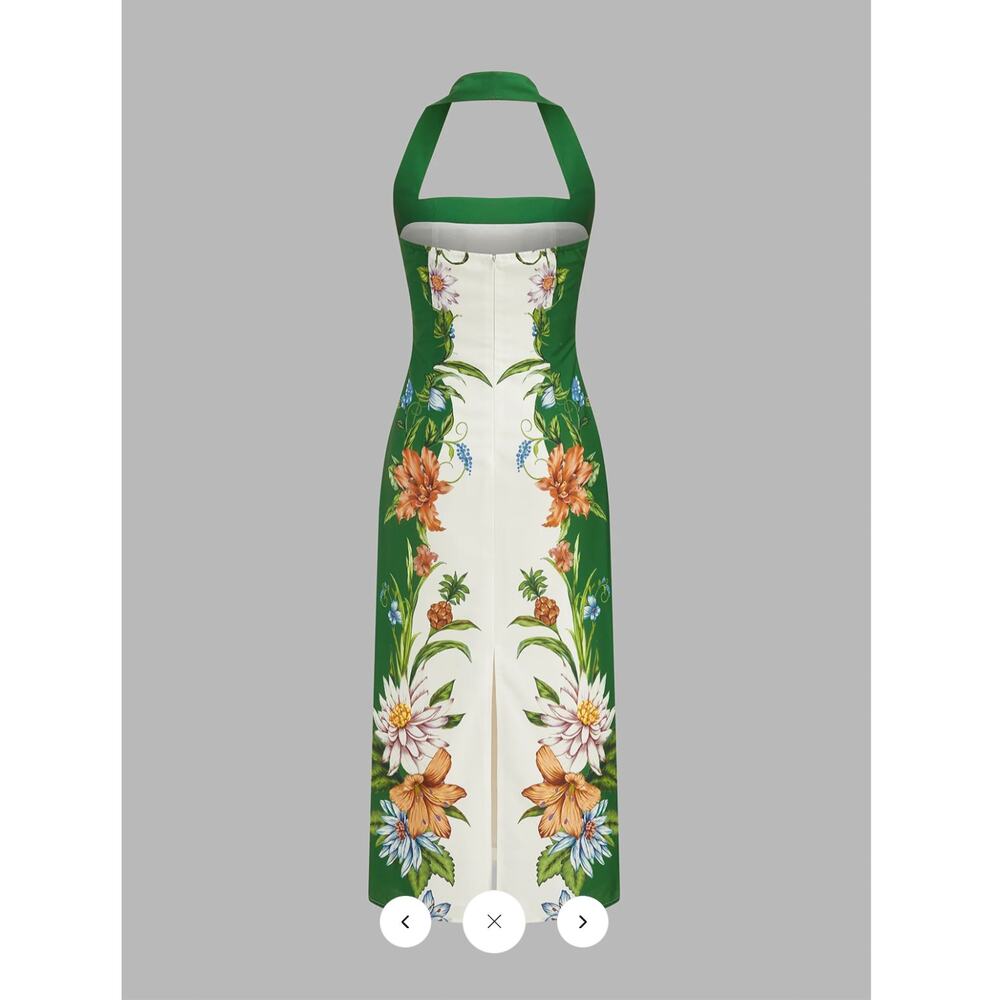 NWT Commense Vintage Botanical Print Halter Midi Dress Sz L - Picture 3 of 5